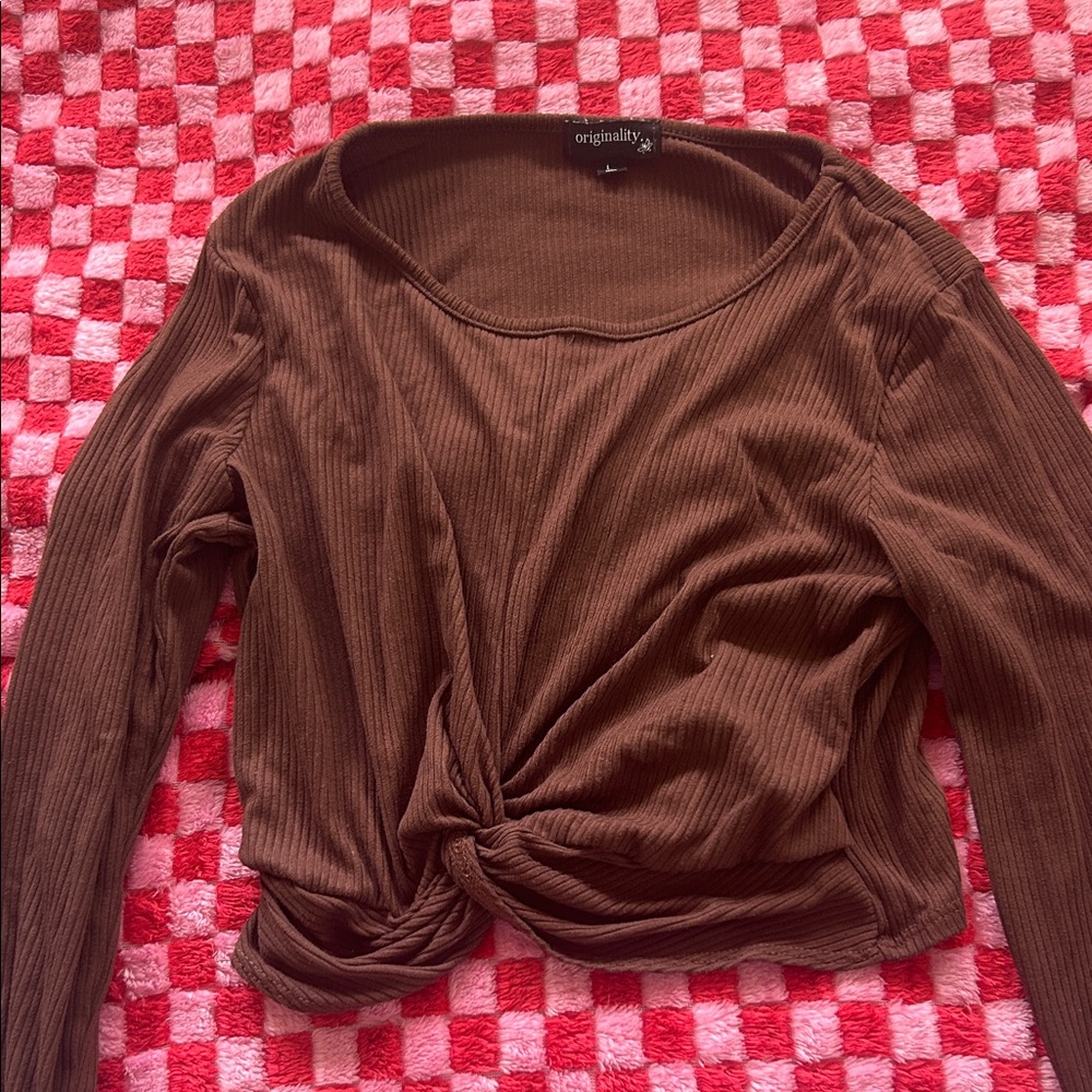 Originality Brown Twist Detail Women's Top